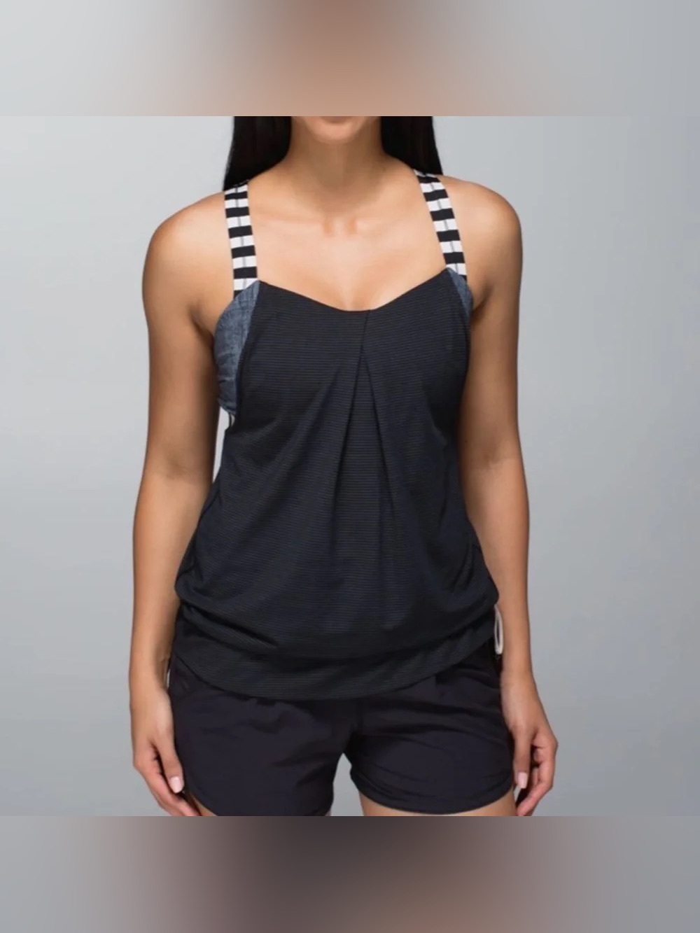 Lululemon Rest Less Tank Black / Burlap Texture Black Dune / Apex Stripe Black 8